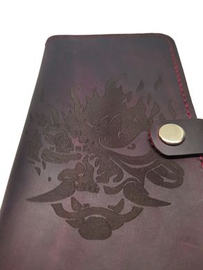 Гаманець-клатч Darius з натуральної шкіри з символом Cyberpunk 2077 (Samurai) колір "Темний Бордо"